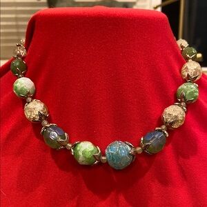 Dyed Agate Necklace with Gold Electroplated Bead Caps and Clasp.